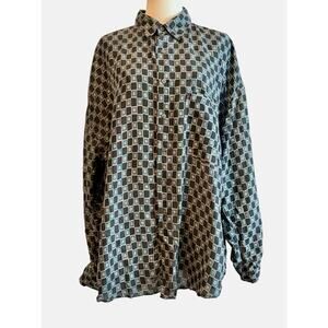 Vtg 90s CHIAMARE 100% Silk Shirt Mens Size Large Geometric Retro Button Up Shirt